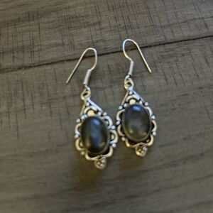Vintage Sterling Silver Labradorite 2 Inch Dangle Earrings With French Backs